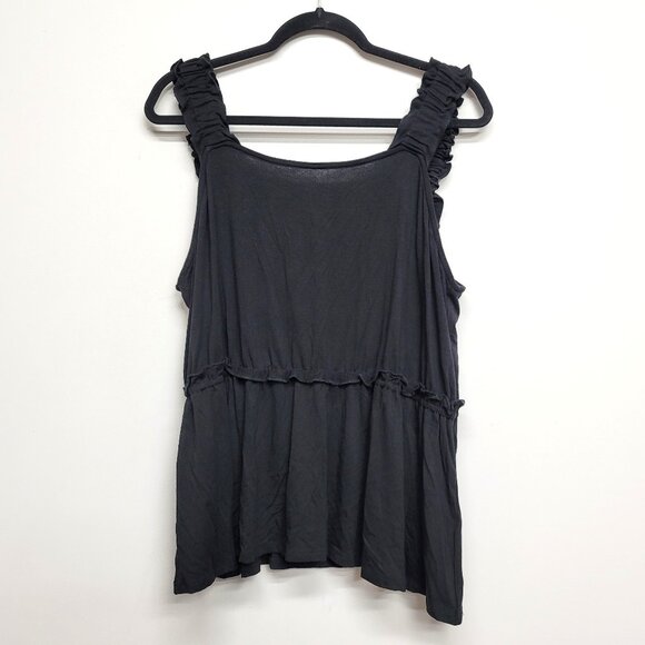 Harper 241 Black Ruffle Stretchy Straps Tank Top 1X - Picture 1 of 5